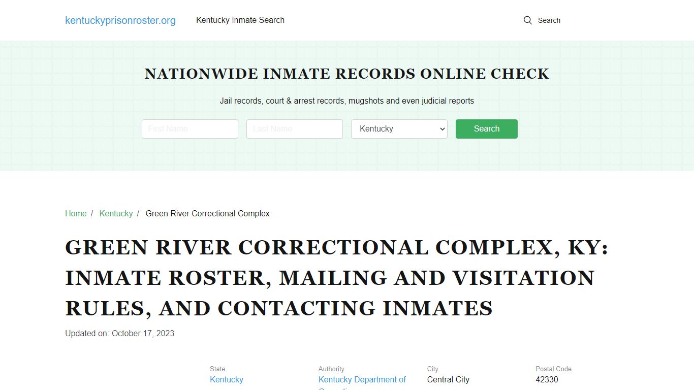 Green River Correctional Complex, KY: Inmate Search, Visitation ...