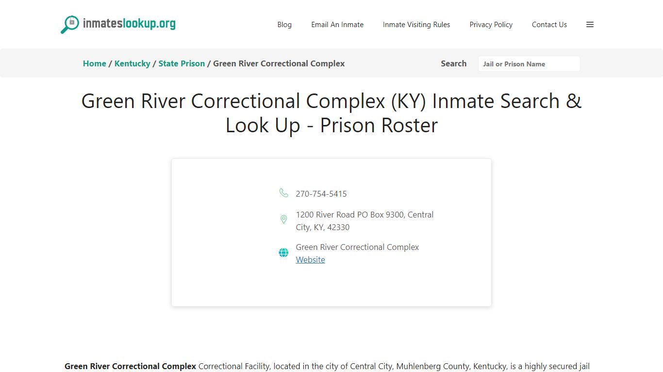 Green River Correctional Complex (KY) Inmate Search & Look Up - Prison ...